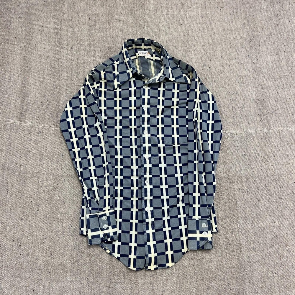 Vintage Capri Button Up Shirt Mens Medium Blue 1970s Long Sleeve